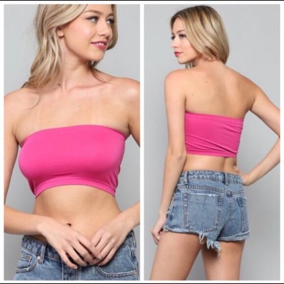 Boutique | Ziva Hot Pink Seamless Bandeau Bralette Two Piece Bundle OS - Picture 2 of 7